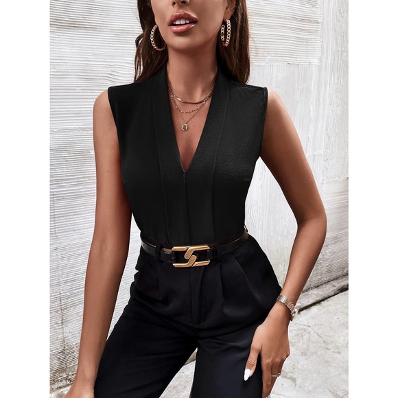 Sleeveless Press Crease Blouse Minimalist Business Casual navy blue - Picture 8 of 11